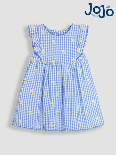 JoJo Maman Bébé Blue Lemon Embroidered Pretty Summer Dress (AU4227) | £25 - £28
