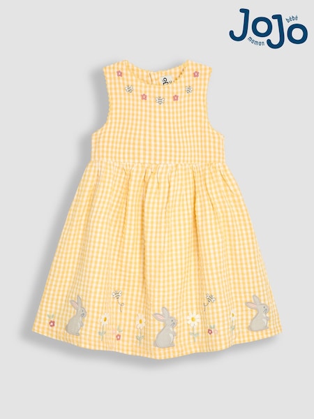 JoJo Maman Bébé Yellow Bunny Appliqué Gingham Summer Dress (AU4232) | £25 - £29