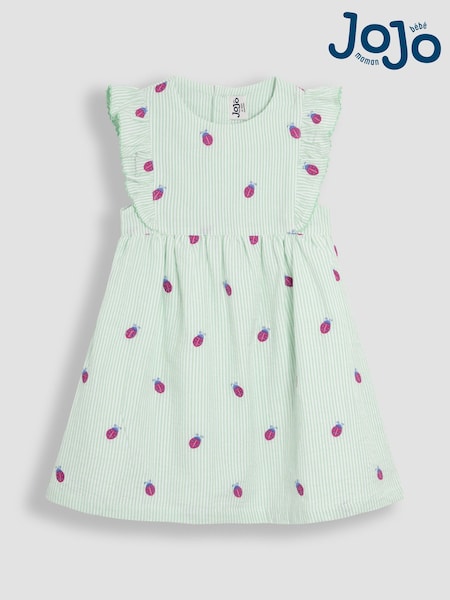 JoJo Maman Bébé Green Ladybird Embroidered Pretty Summer Dress (AU4248) | £25 - £28