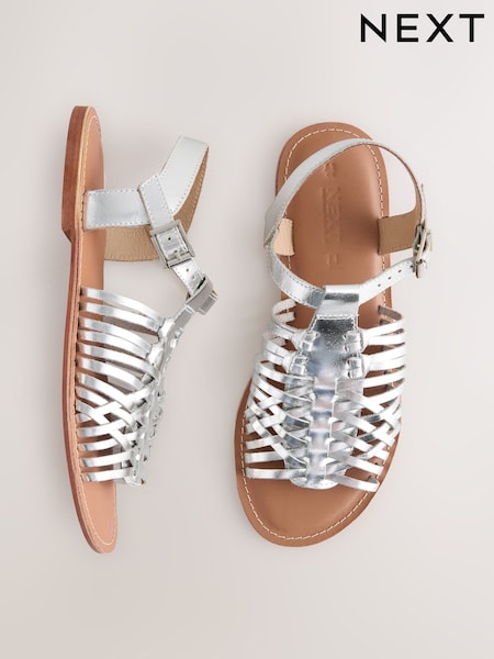 Silver Leather Standard Fit Forever Comfort® Woven Strappy Sandals (AU4372) | £30