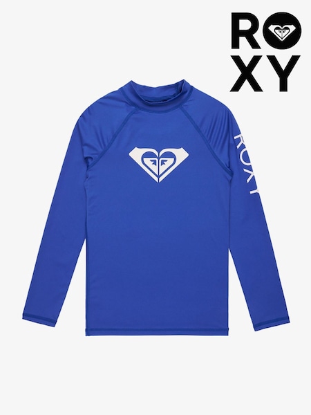 Roxy Blue Girls Wholehearted Long Sleeve Logo Rash Vest (AU4563) | £27