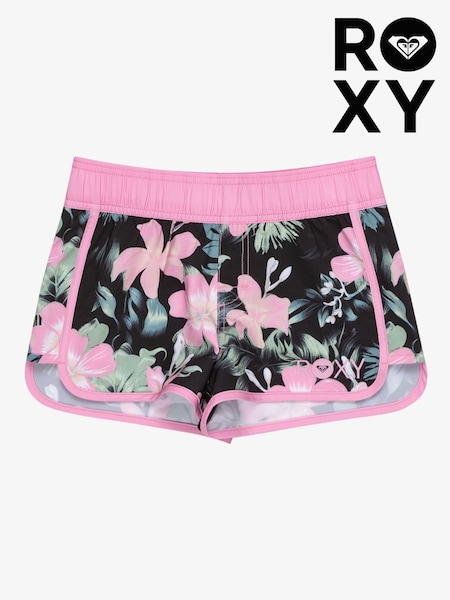 Roxy Pink Girls Tropical Print Good Waves Only Board Shorts (AU4564) | £35