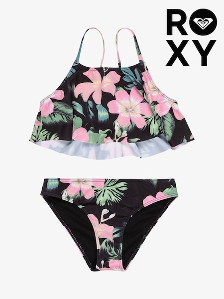 Roxy Black Shadow Floral Print Flutter Bikini Set (AU4574) | £32
