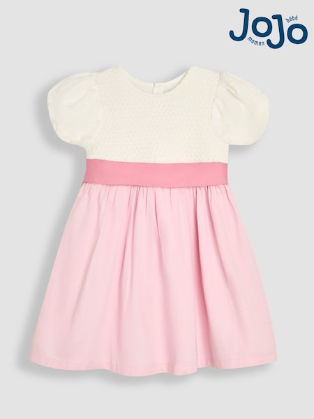 JoJo Maman Bébé Pink Smocked Satin Party Dress (AU4587) | £38 - £44