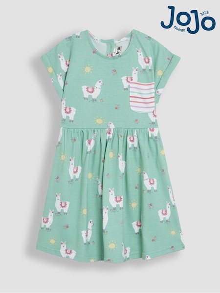 JoJo Maman Bébé Mint Green Llama Drop Shoulder Dress (AU4624) | £19 - £22