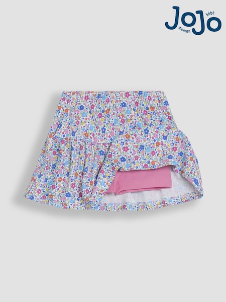 JoJo Maman Bébé Fuchsia Pink Ditsy Floral Printed 100% Cotton Skort (AU4627) | £15 - £18