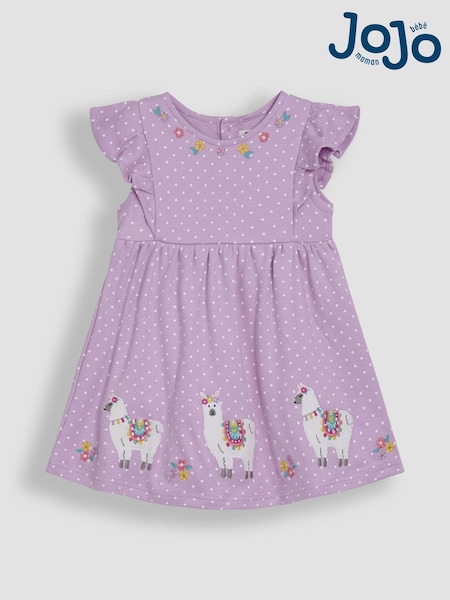 JoJo Maman Bébé Lilac Purple Llama Appliqué Summer Dress (AU4640) | £22 - £25