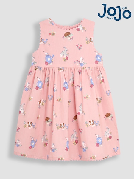 JoJo Maman Bébé Pink Bunny & Guinea Pig Printed Summer Dress (AU4644) | £23 - £26