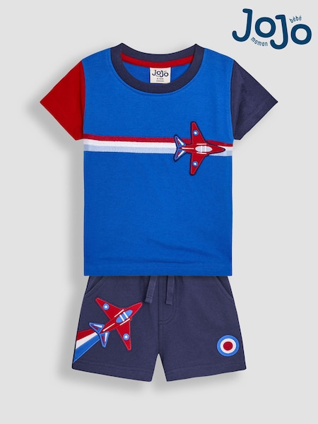 JoJo Maman Bébé Blue 100% Cotton 2-Piece Red Arrows T-Shirt And Shorts Set (AU4656) | £27 - £30