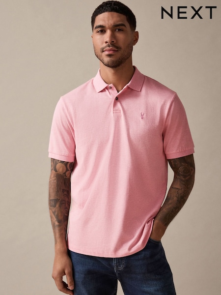 Pink Marl Regular Fit Short Sleeve Pique Polo Shirt (AU4729) | £18