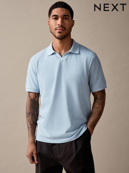 Blue Short Sleeve Cuban Collar Pique Polo Shirt (AU4733) | £18