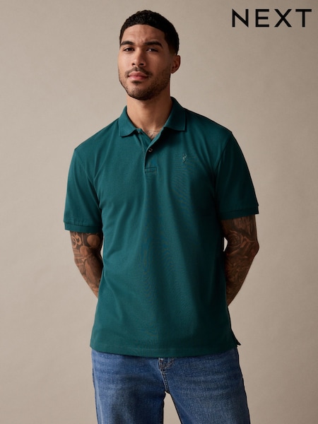 Teal Regular Fit Short Sleeve Pique Polo Shirt (AU4735) | £18