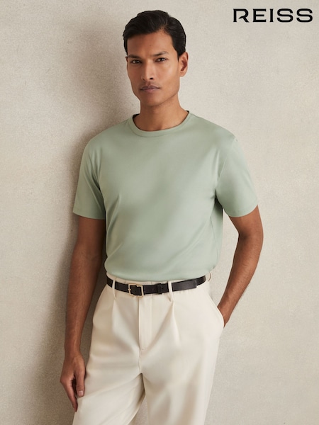 Reiss Sage Green Count Mercerised-Cotton Crew-Neck T-Shirt (AU4864) | £48
