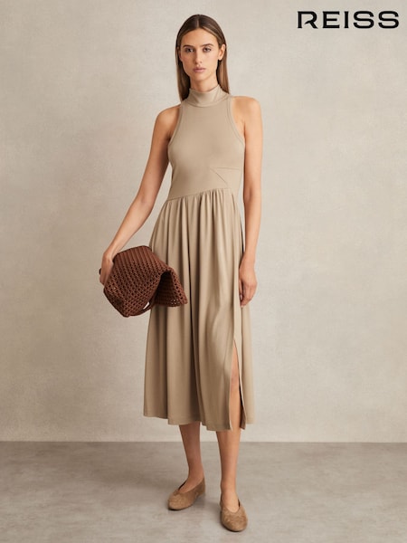 Reiss Neutral Blake Jersey Sleeveless Midi Dress (AU4879) | £130