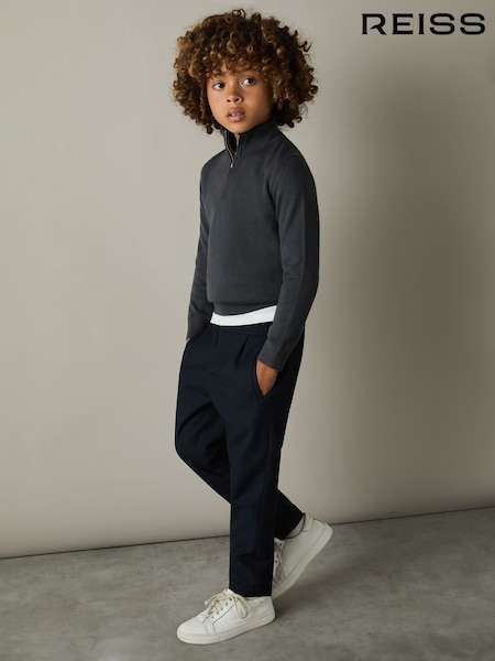Reiss Blackened Blue Blackhall 3-9 yrs Merino Wool Half-Zip Funnel Neck Jumper (AU4880) | £34