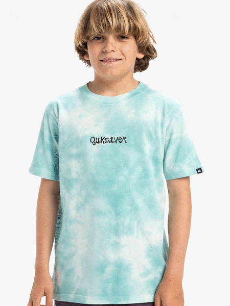 Quiksilver Blue Youth Tie-Dye Frog Ritual Short Sleeve Back Print Logo 100% Cotton T-Shirt (AU4987) | £22