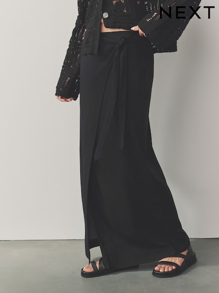 Black Maxi Sarong Skirt with Linen (AU5010) | £26