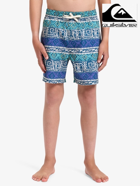 Quiksilver Blue Youth Geoprint Surfsilk Straight Volley Swim Shorts (AU5024) | £40