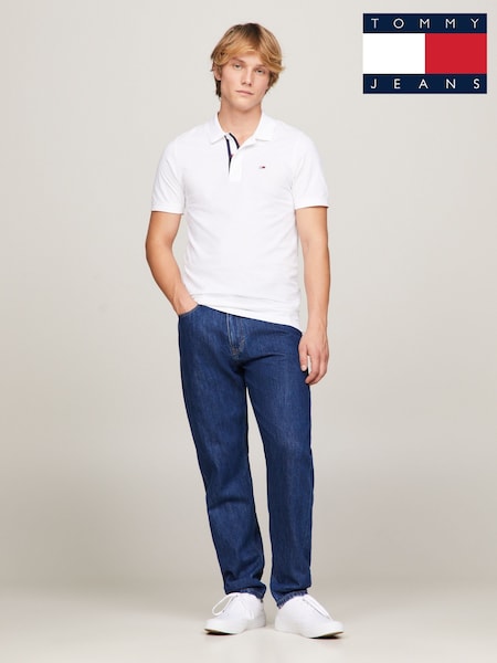 Tommy Jeans White 100% Cotton Slim Placket Polo Shirt (AU5036) | £60