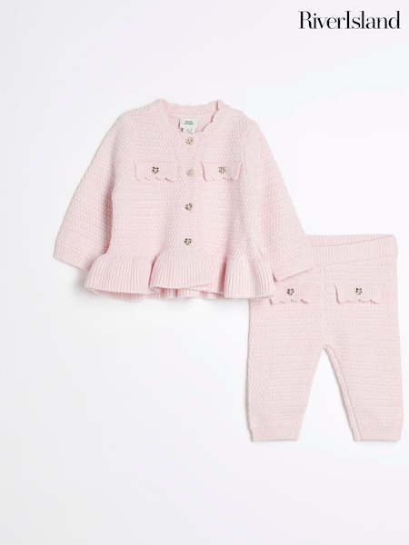 River Island Pink Baby Girls 100% Cotton Peplum Cardigan Set (AU5125) | £28