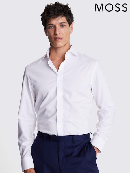 MOSS White Tailored Fit Non-Iron Puppytooth 100% Cotton Shirt (AU5246) | £50