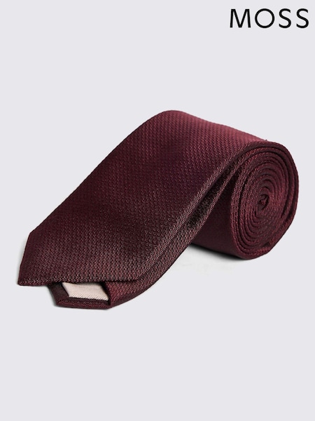 MOSS Red Silk Semi Plain Tie (AU5258) | £30