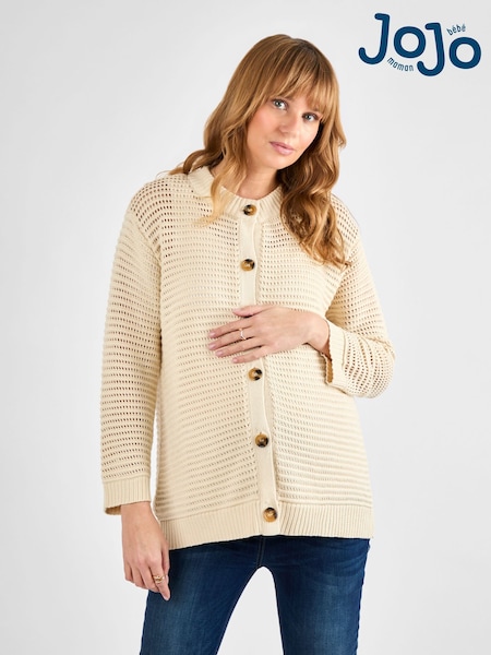 JoJo Maman Bébé Cream Pointelle Button Maternity Knit Cardigan (AU5379) | £42