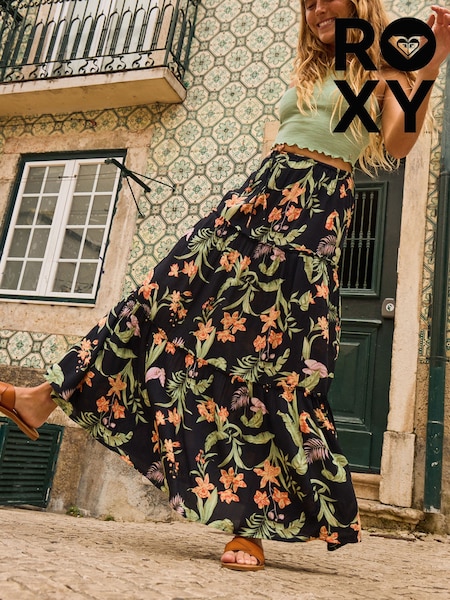 Roxy Black Floral Print Sweetwater Maxi Skirt (AU5396) | £60