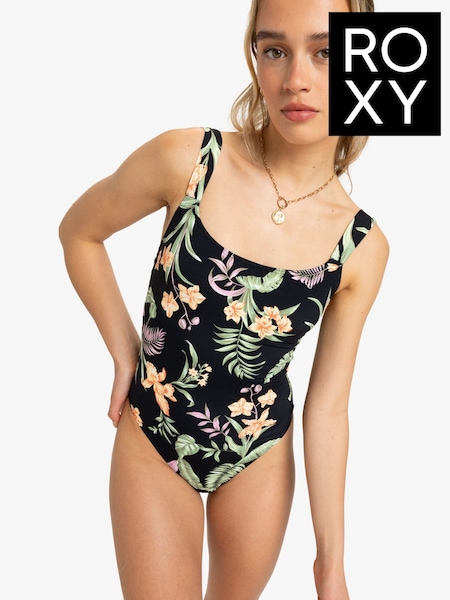 Roxy Black Floral Print One Piece Swimsuit (AU5408) | £60