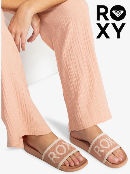 Roxy Pink Slippy Knit Logo Sliders (AU5421) | £27