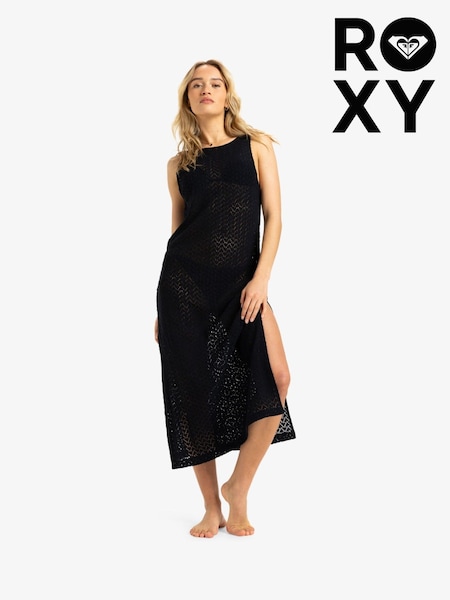 Roxy Black Playa Mood Crochet Midi Beach 100% Cotton Dress (AU5422) | £50