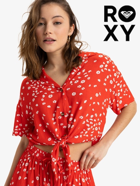 Roxy Red Ditsy Floral Print Salty Sweet Short Sleeve Crop Shirt (AU5425) | £50