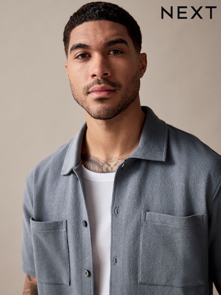 Blue Heavyweight Textured Jersey 100% Cotton Shirt (AU5450) | £24