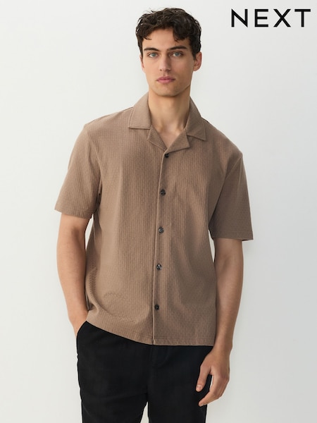 Stone Neutral Textured 100% Cotton Jersey Shirt (AU5451) | £28