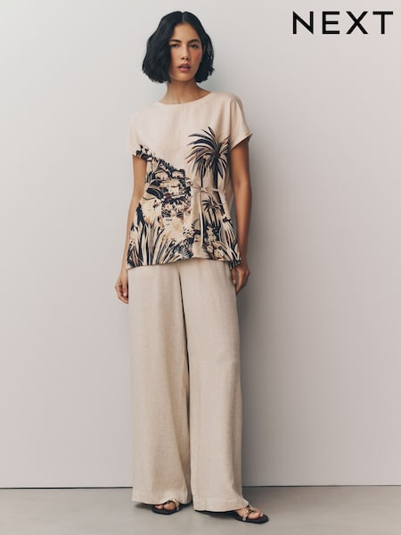 Natural Wide Leg Trousers with Linen (AU5477) | £22