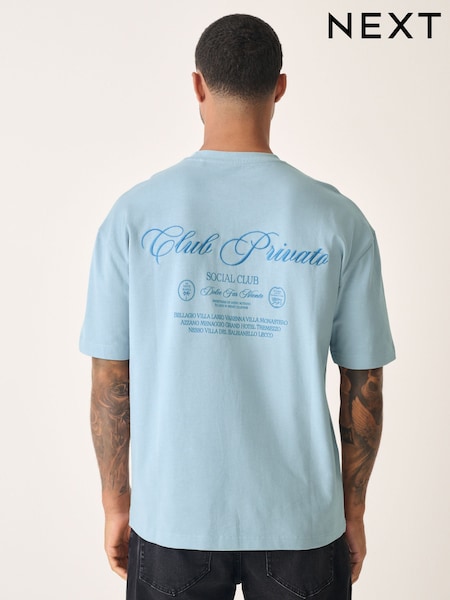 Light Blue Relaxed Fit Graphic Print Heavy Weight T-Shirt (AU5481) | £18