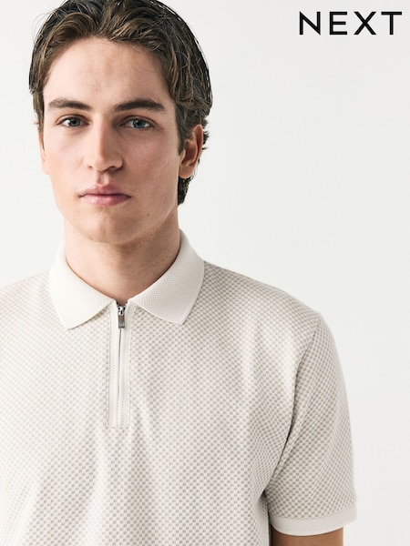 White Smart Quarter Zip Polo Shirt (AU5483) | £28