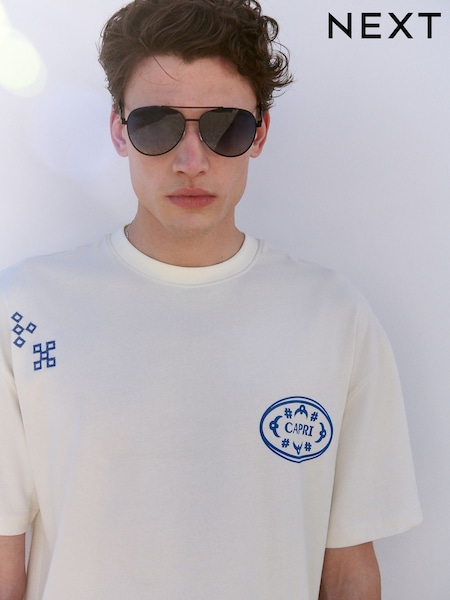 Ecru Placement Floral Print T-Shirt (AU5515) | £20