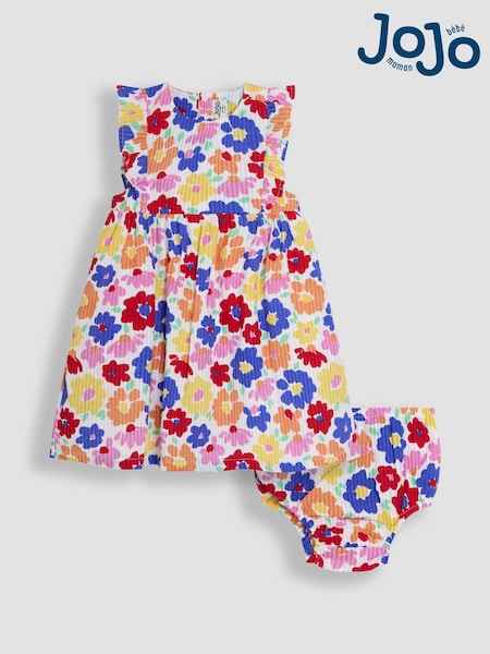 JoJo Maman Bébé Fucshia Pink Floral Frill Shoulder Summer Dress (AU5544) | £23 - £26
