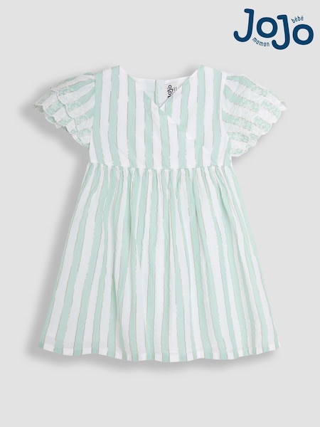 JoJo Maman Bébé Aqua Blue Stripe Frill Sleeve Wrap Dress (AU5550) | £23 - £26