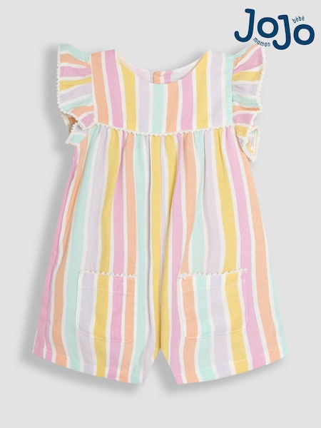 JoJo Maman Bébé Rainbow Stripe Frill Sleeve Playsuit (AU5557) | £22 - £25