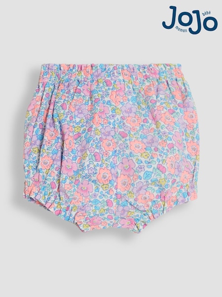 JoJo Maman Bébé Coral Pink Floral 2-Piece Embroidered Cheesecloth Top & Bloomers Set (AU5578) | £30 - £32