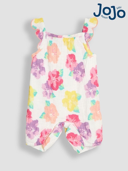 JoJo Maman Bébé Pink Tropical Floral Ruffle Strap Pretty Sunsuit (AU5591) | £23 - £24