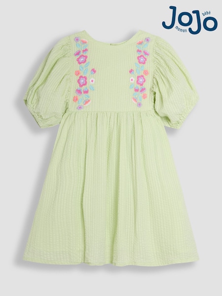 JoJo Maman Bébé Green Floral Embroidered Balloon Sleeve Dress (AU5619) | £24 - £27