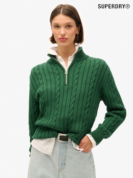 Superdry Green Knitted Rugby Henley 100% Cotton Jumper (AU5667) | £60