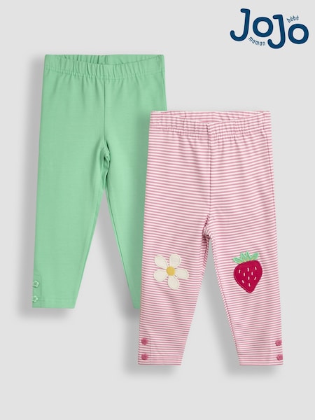 JoJo Maman Bébé Pink Strawberry & Daisy Appliqué Knee Leggings 2 Pack (AU5750) | £21 - £24