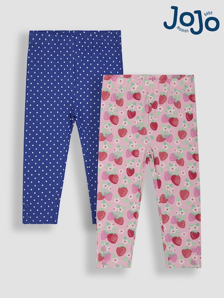 JoJo Maman Bébé Pink Strawberry Garden Floral Leggings 2 Pack (AU5753) | £21 - £24