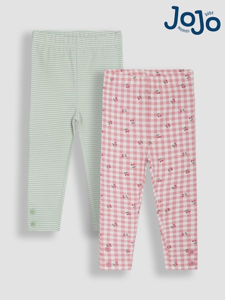 JoJo Maman Bébé Pink Cherry Gingham Leggings 2 Pack (AU5756) | £21 - £24