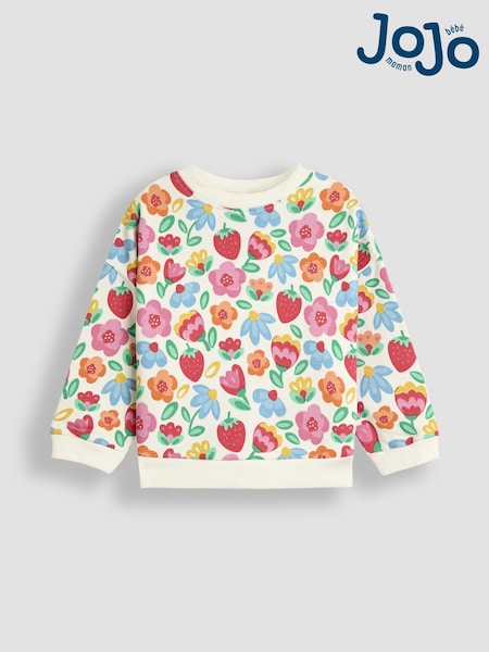 JoJo Maman Bébé Cream Floral & Strawberry Printed Crew Neck Sweatshirt (AU5766) | £23 - £26