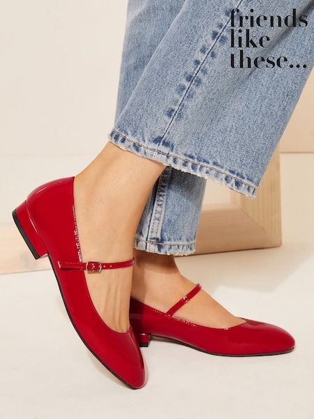Friends Like These Red Standard Fit Round Toe Mary Jane Faux Leather Patent Ballerinas (AU5892) | £29